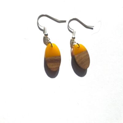 Yellow resin and wood oval edge earrings