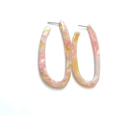 Pink and yellow long hoop earrings