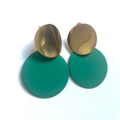Gold and green curvy round earrings