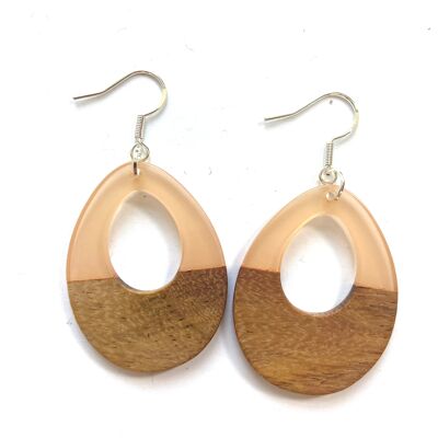 Peach resin and wood edge earrings