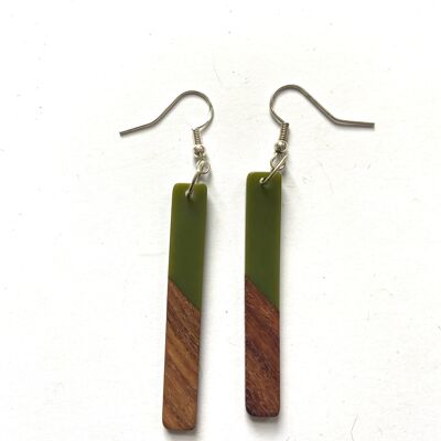 Green and wood oblong edge earrings