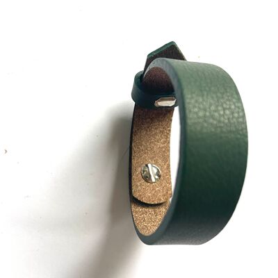 Green wide leather bracelet