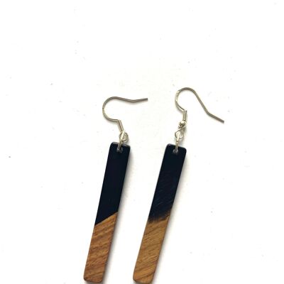 Black and wood oblong edge earrings