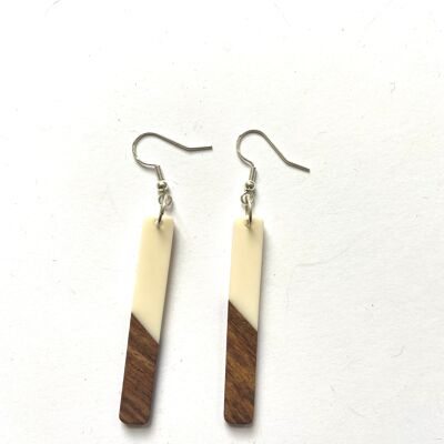 Cream and wood oblong edge earrings
