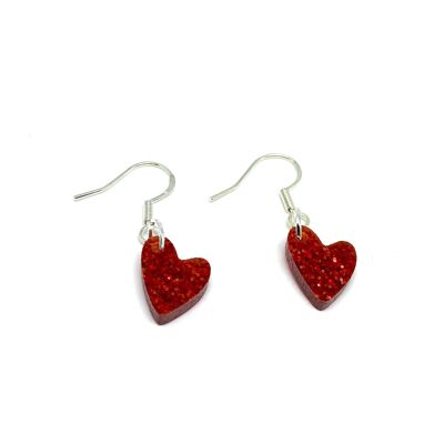 Red sparkle heart acrylic earrings