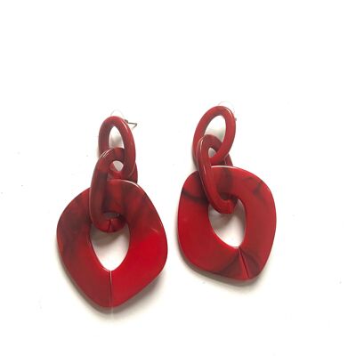 Triple red chunky round acrylic earrings