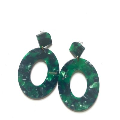 Multicoloured chunky round acrylic earrings (green/blue)