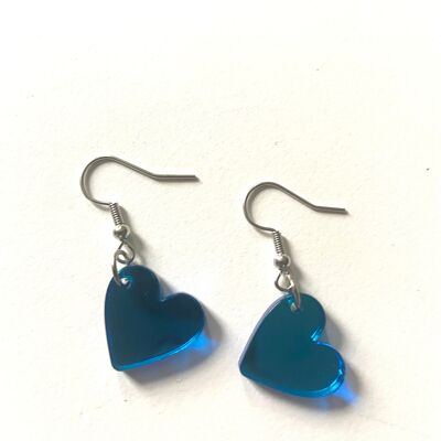 Blue mirror heart acrylic earrings