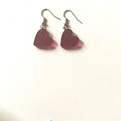 Pale pink mirror heart acrylic earrings