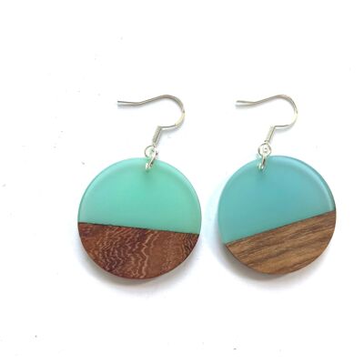 Turquoise and wood round edge earrings