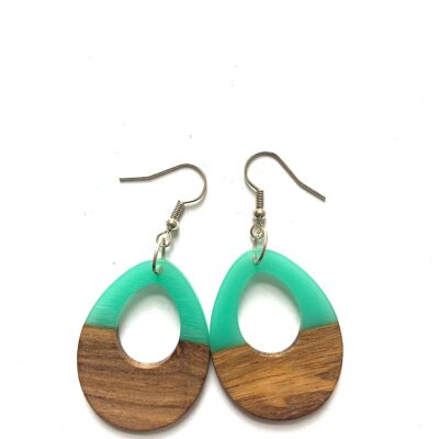 Turquoise and wood edge earrings