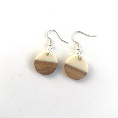 Cream resin and wood small round edge earrings