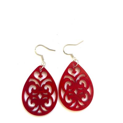 Red tear shaped resin earrings