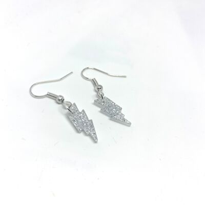 Glittery silver small bolts acrylic earrings
