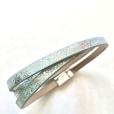 Silver on light blue leatherette bracelet