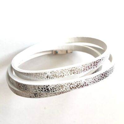 Silver on white leatherette bracelet