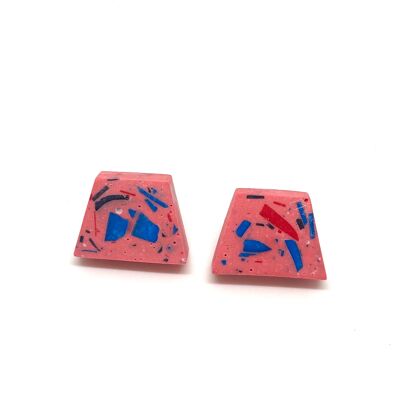 Pink vivid jesomite trapezium earring studs