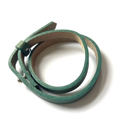 Green thin leather twist round bracelet