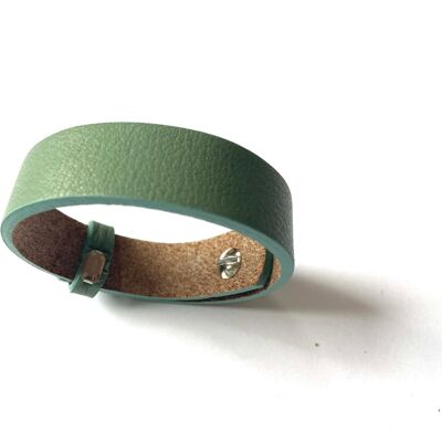 Pale green wide leather bracelet