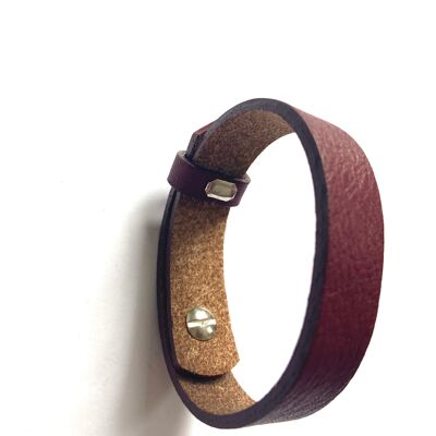 Dark red/wine colour wide leather bracelet