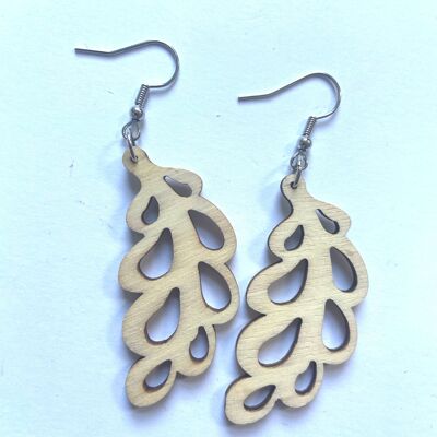 Natural wooden swirly leaf earrings