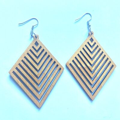 Stripy big wood dangle earrings