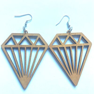 Diamond shaped big wood dangle earrings