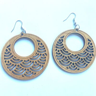 Circle wave big wood dangle earrings