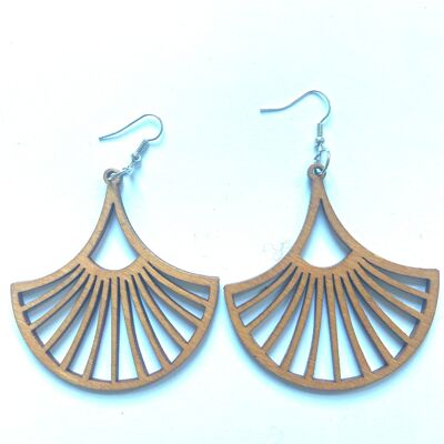 Fan big wood dangle earrings