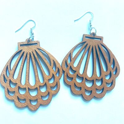 Shell big wood dangle earrings