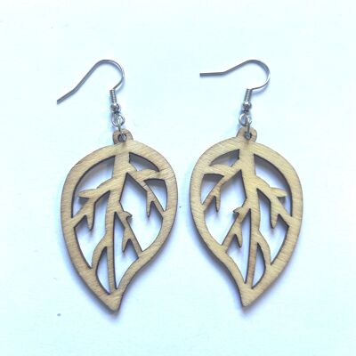Natural wood unusual leaf earrings