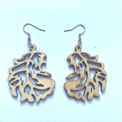 Natural wood rustic leaf earrings