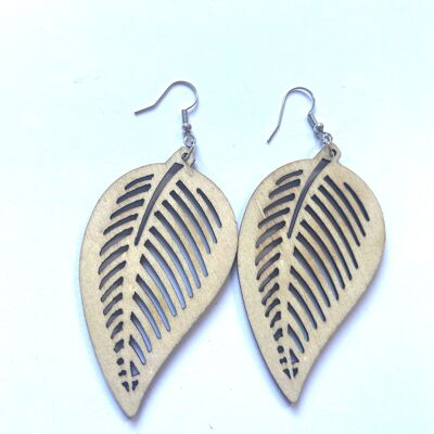 Natural wood large leaf earrings