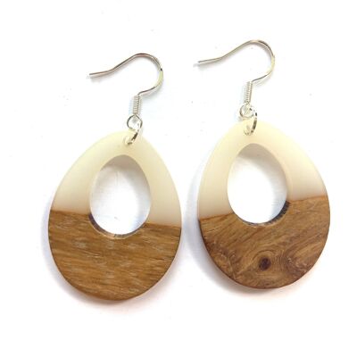 Cream resin and wood edge earrings