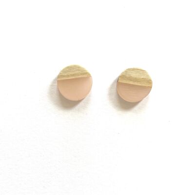 Nude resin and wood edge stud earrings