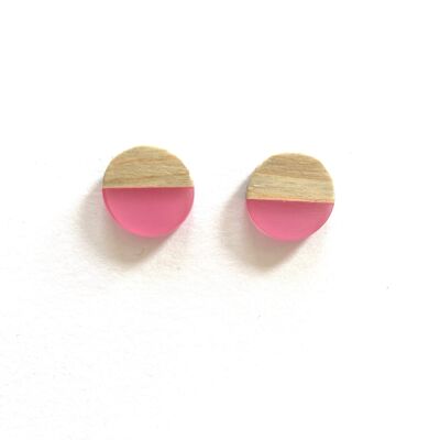Pale pink resin and wood edge stud earrings