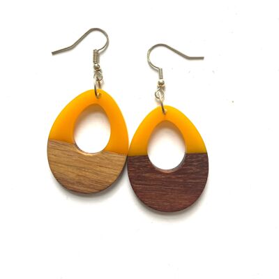 Yellow and wood edge earrings