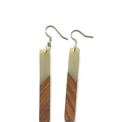 Cloudy transparent resin and wood oblong edge earrings