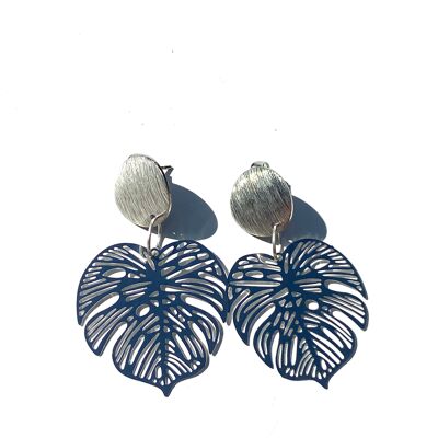 Monstera delicate bohemian leaf stud dangle - silver