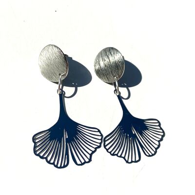 Ginkgo bohemian leaf stud dangle - silver