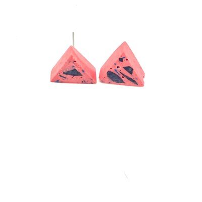 Pink vivid jesomite triangle earring studs B