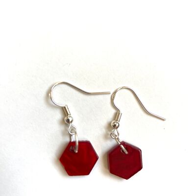 Red hex charm earrings