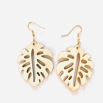 Monstera leaf wooden dangle earrings