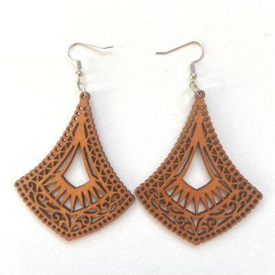 Delicate pattern wood dangle earrings
