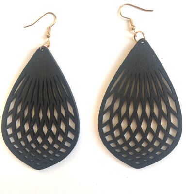 Black contemporary wooden dangle earrings