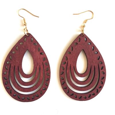 Burgundy wooden dangle earrings