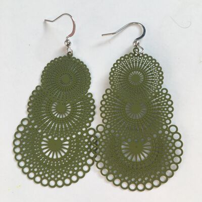 Olive green strong circles earrings