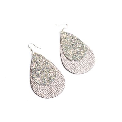 Big double tear shaped grey earrings