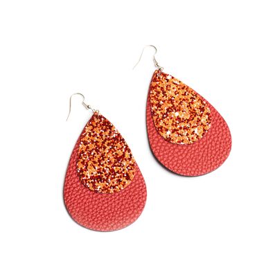 Big double tear shaped red earrings