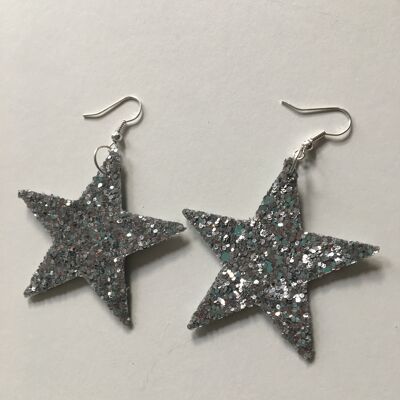 Silver glittery star shaped earrings